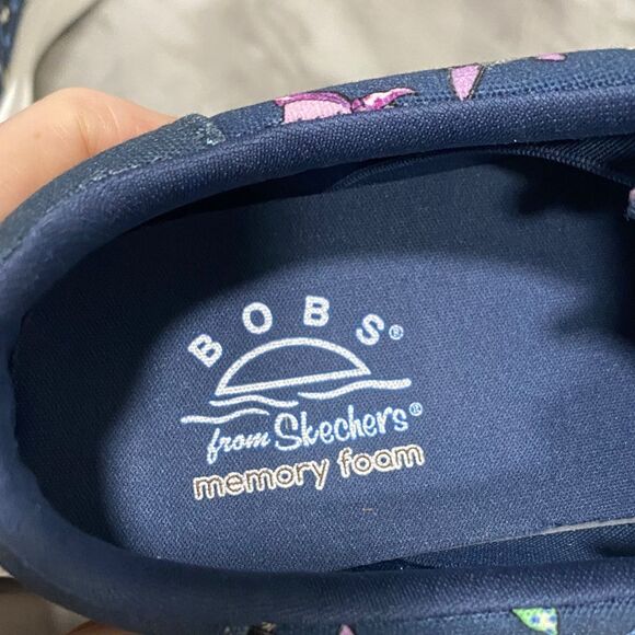 NWT BOBS from Skechers Windy Kitty Cat Print Sneakers Navy Blue Memory Foam 7.5 - Picture 2 of 14